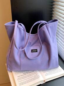 女士纯色时尚帆布手提包，单肩包，学生背包，大容量，圣诞节必备，新品上市，情人节特惠 - 紫羅蘭色 - 查看 5