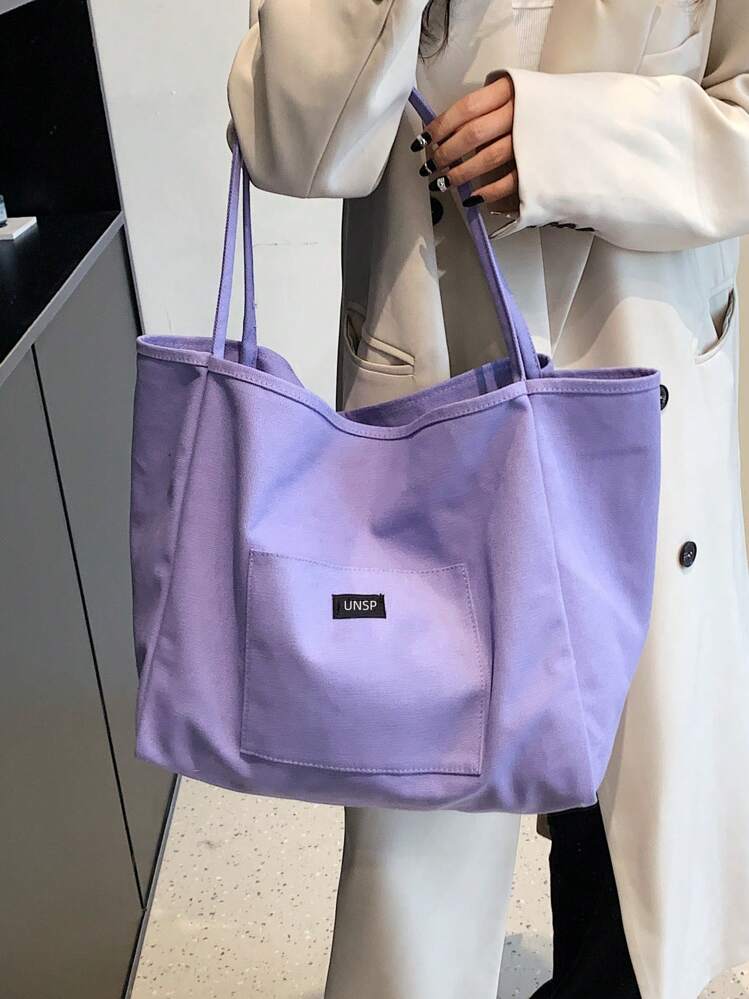 תיק בד אופנתי בצבע אחיד לנשים, תיק כתף, תרמיל סטודנטיאלי, קיבולת גדולה, חיוני לחג המולד, מוצר חדש, מבצע מיוחד ליום האהבה - סגול סיגלית - ראה 6