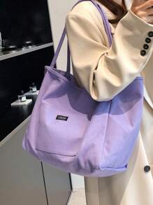 女士纯色时尚帆布手提包，单肩包，学生背包，大容量，圣诞节必备，新品上市，情人节特惠 - 紫羅蘭色 - 查看 8