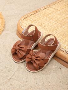 女嬰蝴蝶結裝飾魔術貼露跟涼鞋 - 棕色 - 查看 4