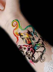 1張狼樣式紋身貼紙 - 彩色 - 查看 1