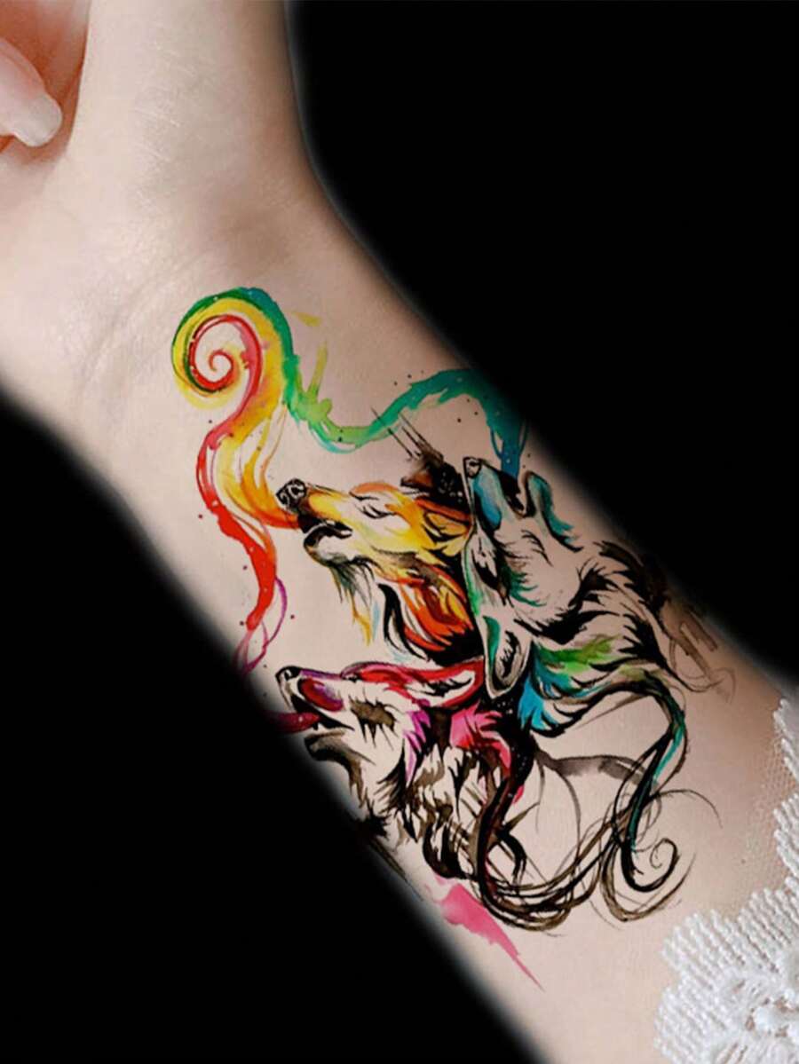 1張狼樣式紋身貼紙 - 彩色 - 查看 1