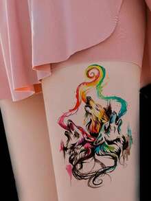 1張狼樣式紋身貼紙 - 彩色 - 查看 3