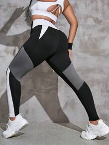 Easithlete Plus Colourblock Wideband Waist Sports Leggings - Multicolor - View 2