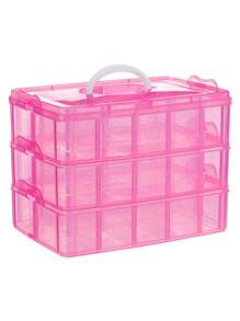 3-layer Pink Craft Storage Container Box, Stackable Organizer Box With Dividers For Art Supplies - White - View 1