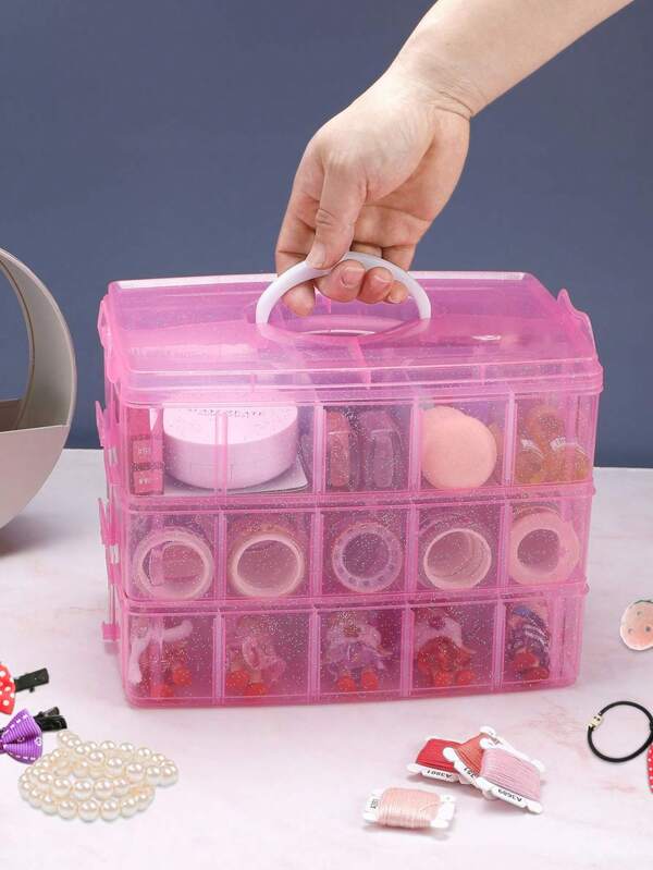 3layer Pink Craft Storage Container Box, Stackable Organizer Box With