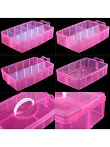 3-layer Pink Craft Storage Container Box, Stackable Organizer Box With Dividers For Art Supplies - White - View 4