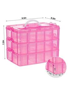 3-layer Pink Craft Storage Container Box, Stackable Organizer Box With Dividers For Art Supplies - White - View 5