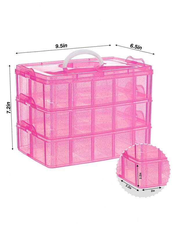 3layer Pink Craft Storage Container Box, Stackable Organizer Box With