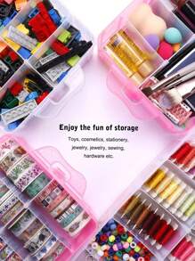3-layer Pink Craft Storage Container Box, Stackable Organizer Box With Dividers For Art Supplies - White - View 6