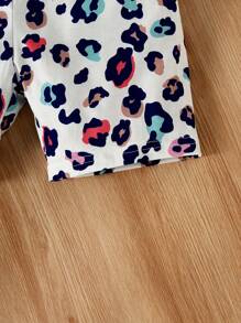 SHEIN Bộ thời trang bé gái Hoạt hình In hoa Báo Giải trí - trắng - Xem 3