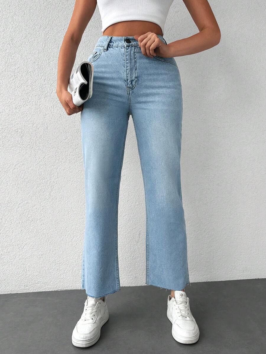 EURMUSE High Waist Flare Leg Jeans - Light Wash - View 1