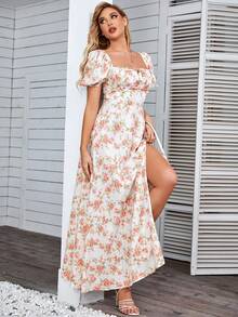 PARTHEA Floral Print Off Shoulder Split Thigh Dress - Multicolor - View 3