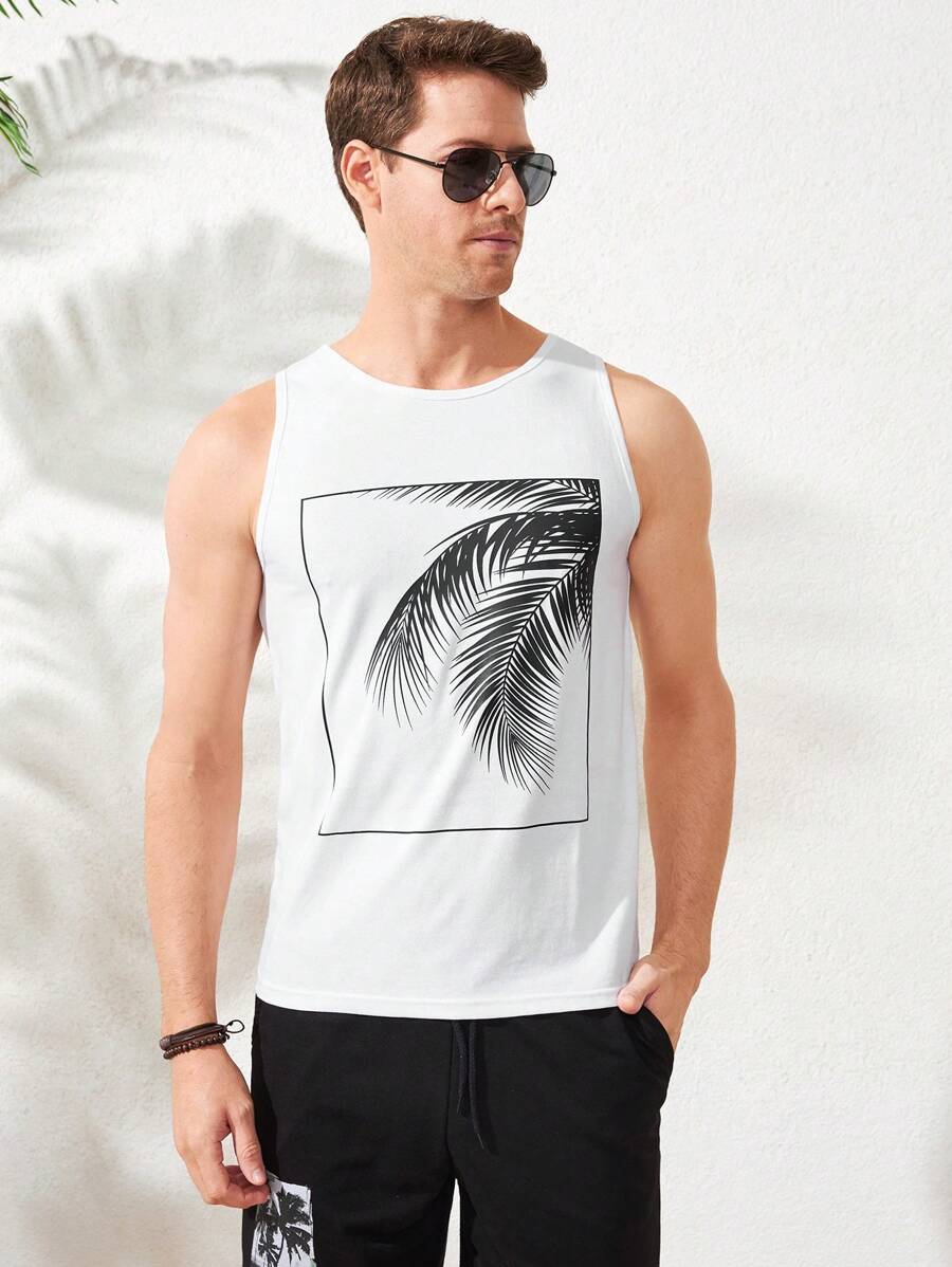 RueChic Men Tropical Print Tank Top - trắng - Xem 1