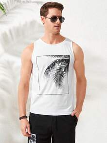 RueChic Men Tropical Print Tank Top - trắng - Xem 3