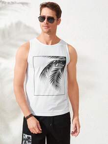 RueChic Men Tropical Print Tank Top - trắng - Xem 4