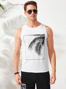 RueChic Men Tropical Print Tank Top - trắng - Xem 5