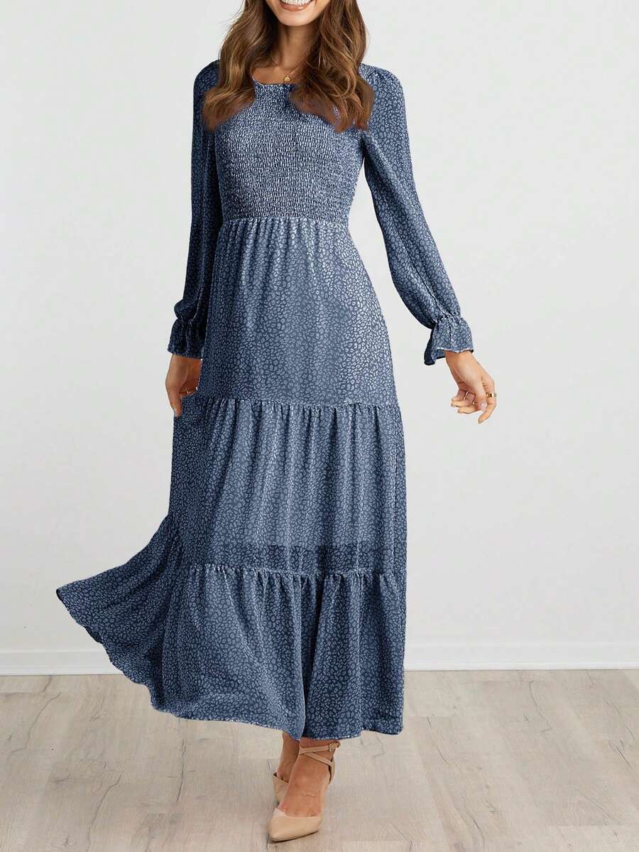 BTFBM All Over Print Flounce Sleeve Chiffon Dress