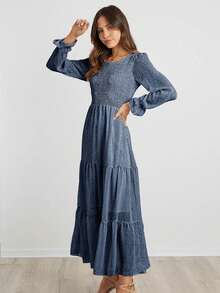 BTFBM All Over Print Flounce Sleeve Chiffon Dress - Navy Blue - View 6