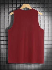 Manfinity Homme Hombres Top tank con estampado de letra - Burdeos - Ver 2