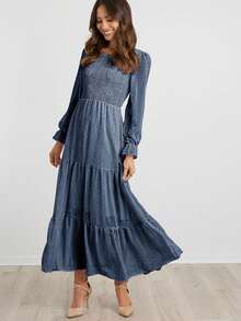 BTFBM All Over Print Flounce Sleeve Chiffon Dress - Navy Blue - View 7