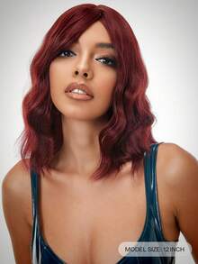 Peluca sintética corto ondulado con tupe - Burdeos - Ver 4