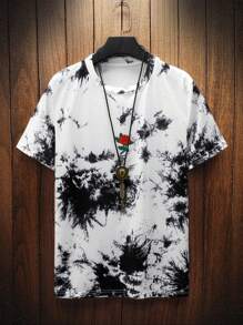 Manfinity LEGND Men Tie Dye Rose Print Tee - Black and White - View 3