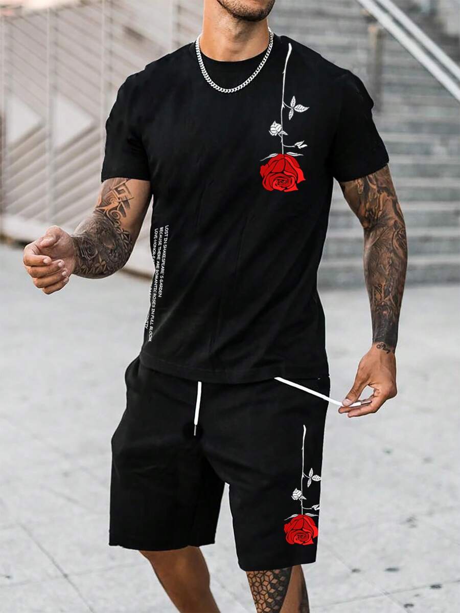 Manfinity Homme Men Floral & Slogan Graphic Short Sleeve Tee