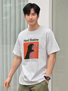 DAZY Men Cotton Slogan & Figure Graphic Tee - Light Grey - View 5