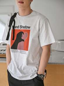 DAZY Men Cotton Slogan & Figure Graphic Tee - Light Grey - View 3