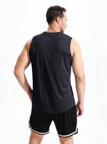 SHEIN Fitness Men Solid Sports Tank Top - Black - View 2