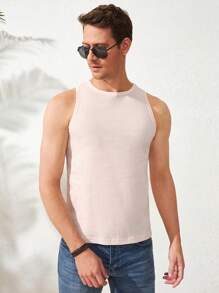 RueChic Men Tropical And Letter Graphic Tank Top - Baby Pink - View 2