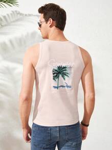 RueChic Men Tropical And Letter Graphic Tank Top - Baby Pink - View 5