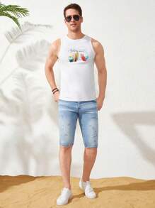 RueChic Männer Tank Top mit Skateboard und Buchstaben Grafik, - Weiss - Übersicht 3