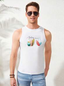 RueChic Männer Tank Top mit Skateboard und Buchstaben Grafik, - Weiss - Übersicht 4