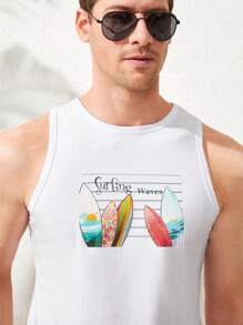 RueChic Männer Tank Top mit Skateboard und Buchstaben Grafik, - Weiss - Übersicht 5