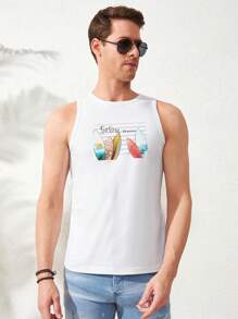 RueChic Männer Tank Top mit Skateboard und Buchstaben Grafik, - Weiss - Übersicht 6