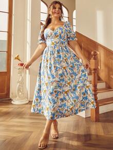 S BETRO 大碼印花雞心領口泡泡袖洋裝 - 彩色 - 查看 4