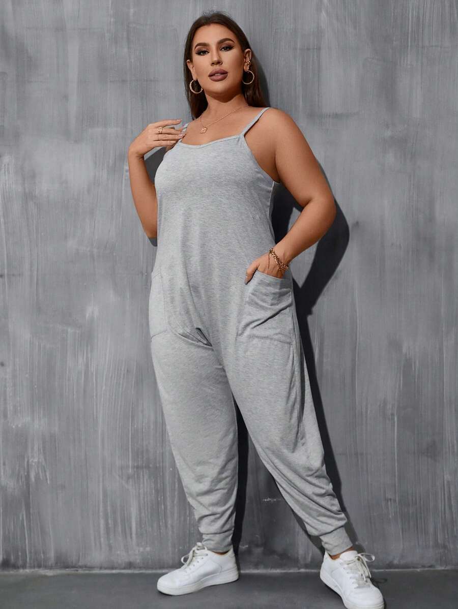 SHEIN LUNE Mono de tirantes con doble bolsillo - Gris Claro - Ver 1