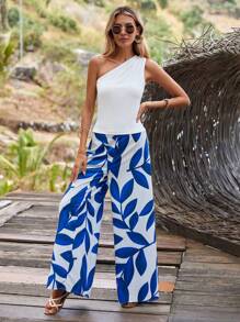 SHEIN VCAY Bộ đồ hai mảnh nữ Thực vật Boho - Xanh và trắng - Xem 6