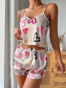 Conjunto de pijama con estampado de corazón - Blanco - Ver 3