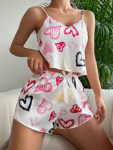 Conjunto de pijama con estampado de corazón - Blanco - Ver 4