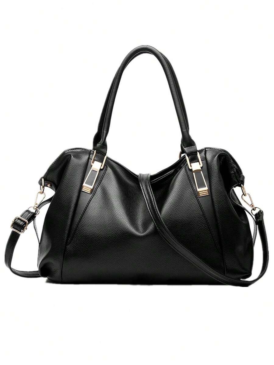 Stylish Large Capacity PU Shoulder Bag Casual Solid Color Handbag With Zipper - Black - View 1