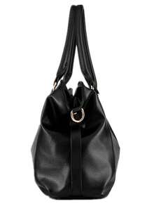 Stylish Large Capacity PU Shoulder Bag Casual Solid Color Handbag With Zipper - Black - View 2