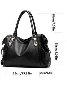 Stylish Large Capacity PU Shoulder Bag Casual Solid Color Handbag With Zipper - Black - View 6