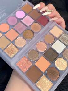 Biya 15色眼影盤,珠光珠光啞光眼妝託盤眼影袖珍持久眼妝 - 彩色 - 查看 5