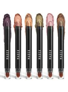 MABOX 眼影筆,6入組雙頭金屬亮絲眼影棒帶刷套裝眼妝棒 - Breeze Palette - 查看 1