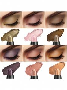 MABOX 眼影筆,6入組雙頭金屬亮絲眼影棒帶刷套裝眼妝棒 - Breeze Palette - 查看 3