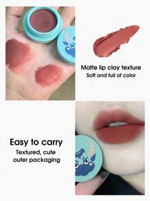 Gege Bear 啞光霧面怪物印花唇部粘土,持久穿戴不褪色唇部泥色素沉著口紅 - 紅木色 - 查看 2