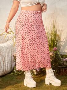 ROMWE Kawaii 大碼碎花網紗覆蓋半身裙